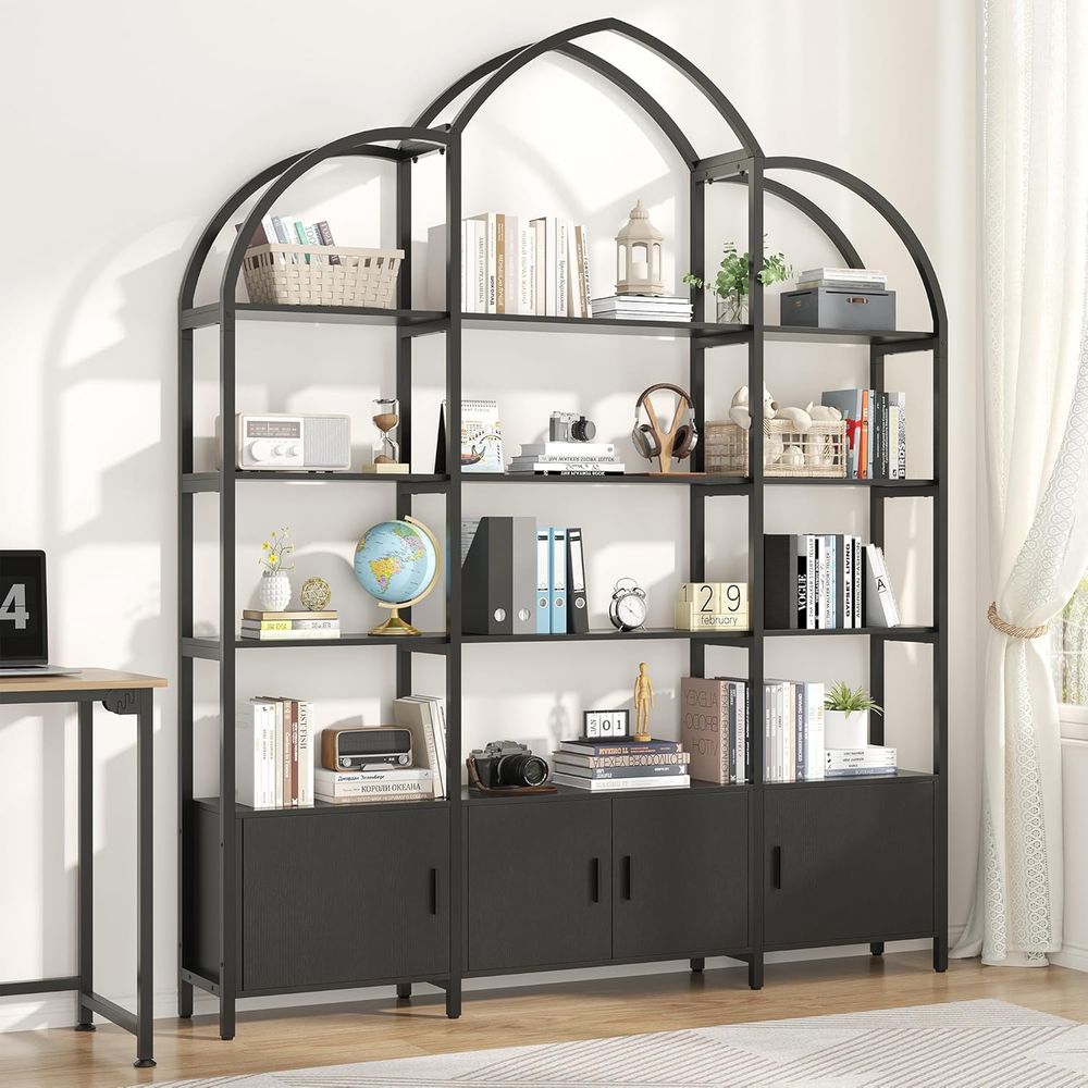 Home Office Industrial Style - 5-Tier Tall Arched Bookshelf with Storage