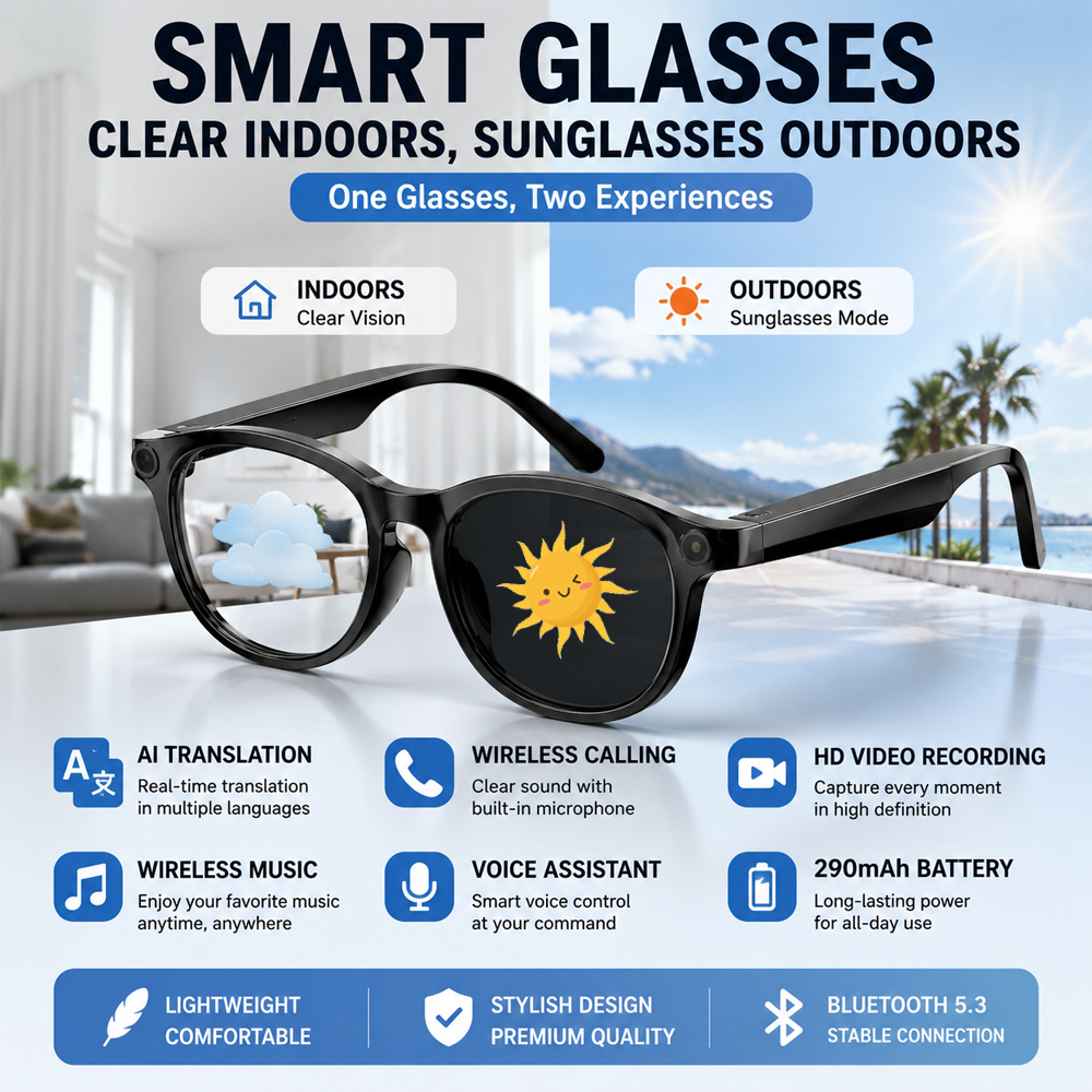 Smart Photochromic Glasses Blu - مراجعة Home Office Headset وسعره