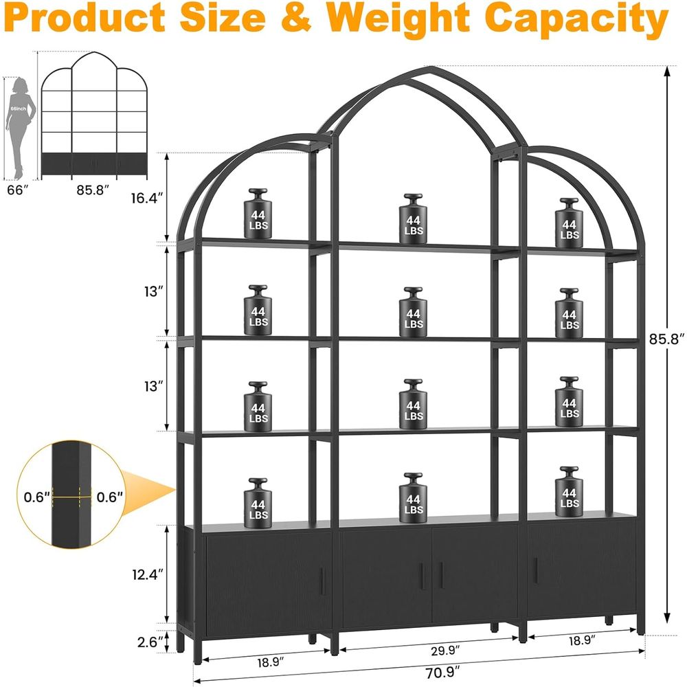 5-Tier Tall Arched Bookshelf w - مراجعة Home Office Industrial Style وسعره
