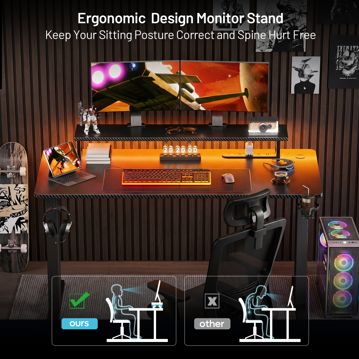Gaming Desk with LED Lights &  - مراجعة Home Office Headset وسعره