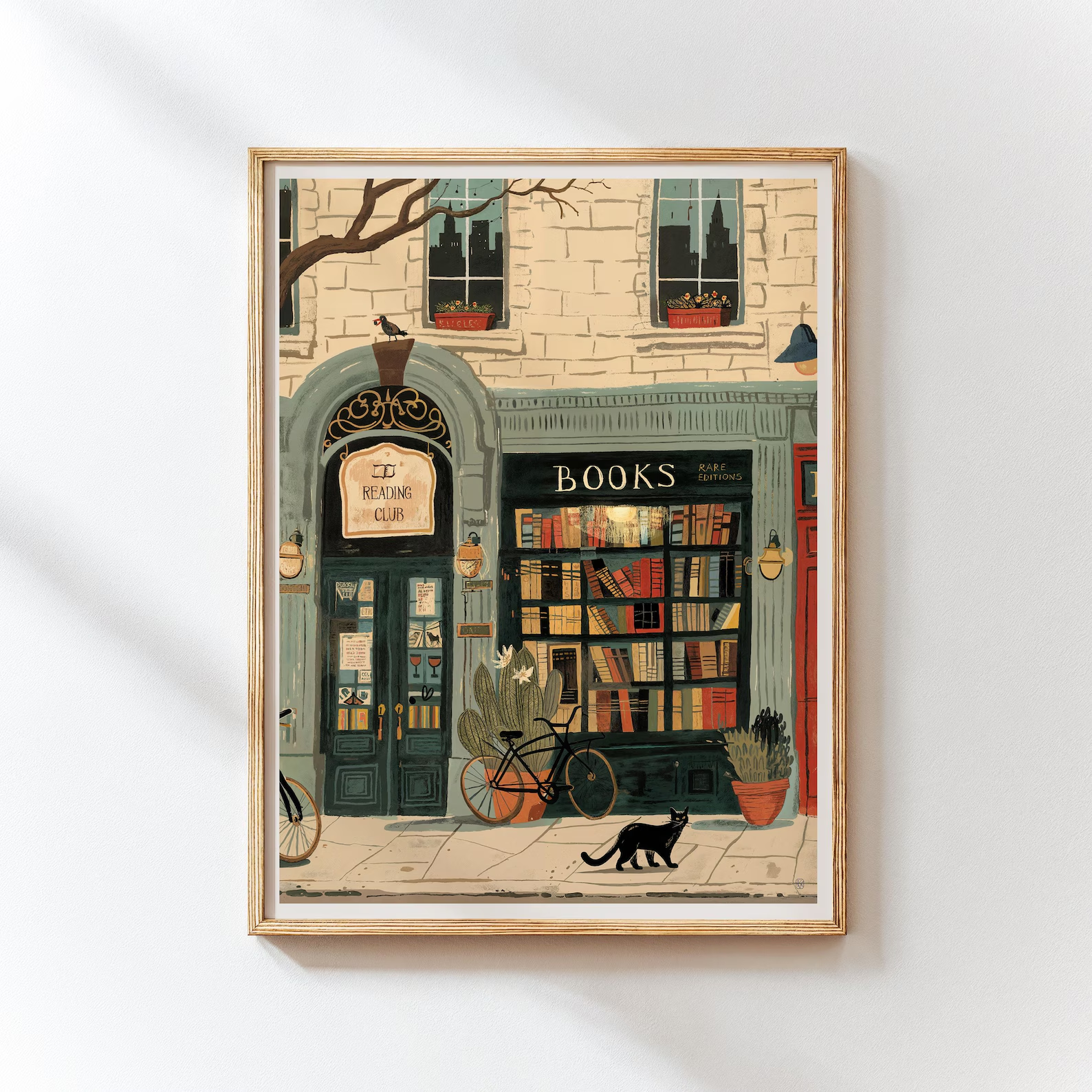 Bookstore Art Print, Cozy Book - مراجعة Home Office With Library وسعره