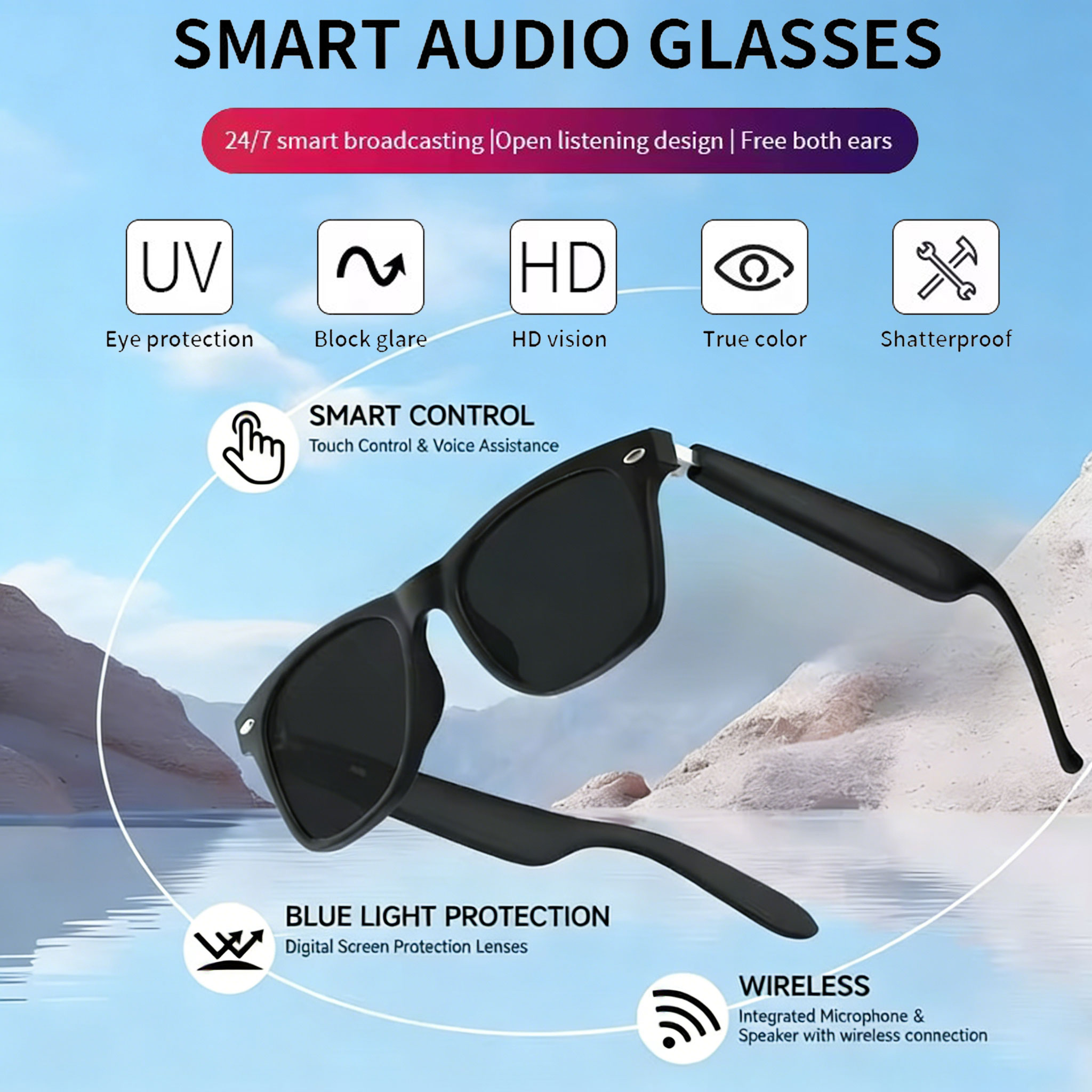 New Smart Glasses Bluetooth Ca - مراجعة Home Office Headset وسعره