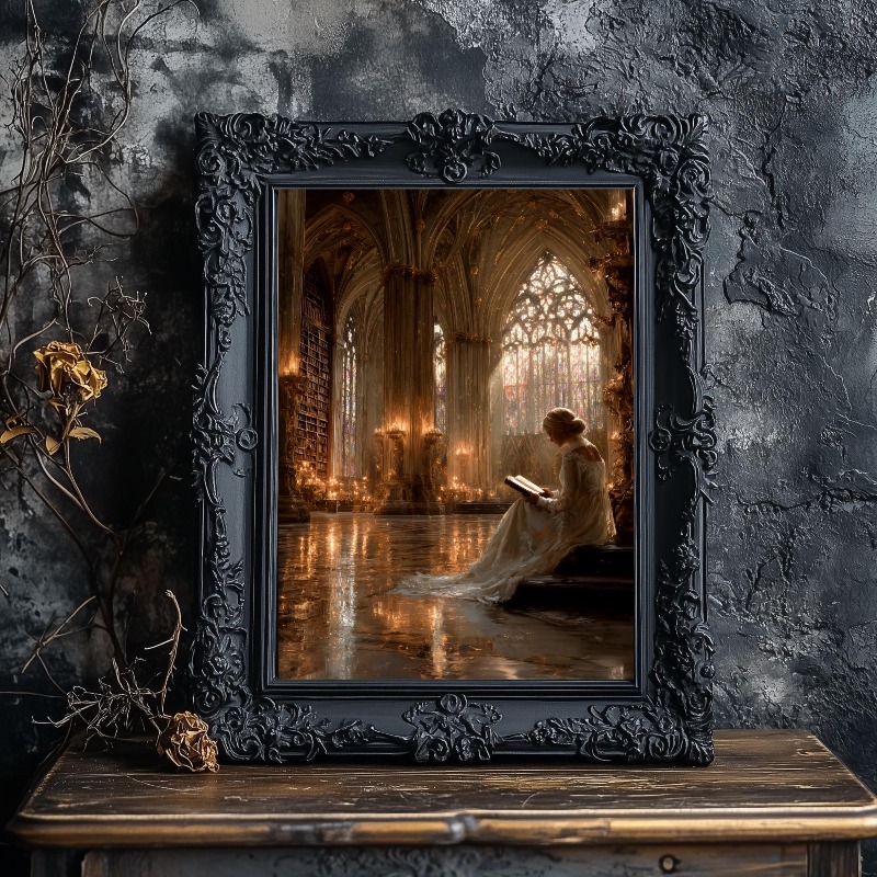 Dark Academia Canvas Print Got - مراجعة Home Office With Library وسعره