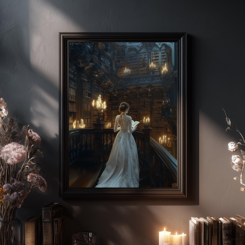 Dark Academia Canvas Print Got - مراجعة Home Office With Library وسعره
