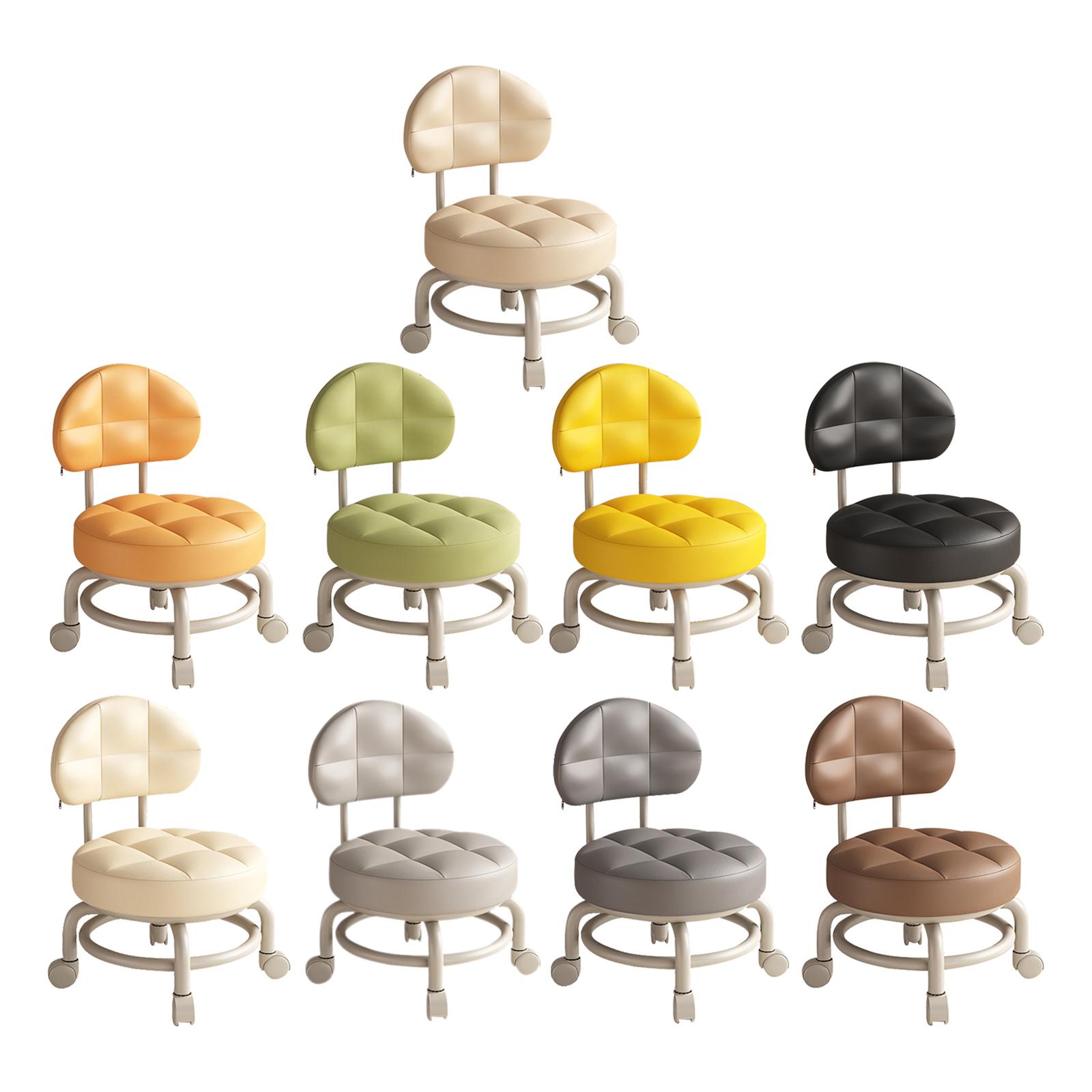 Low Round Rolling Stool PU Lea - مراجعة Home Office With Library وسعره