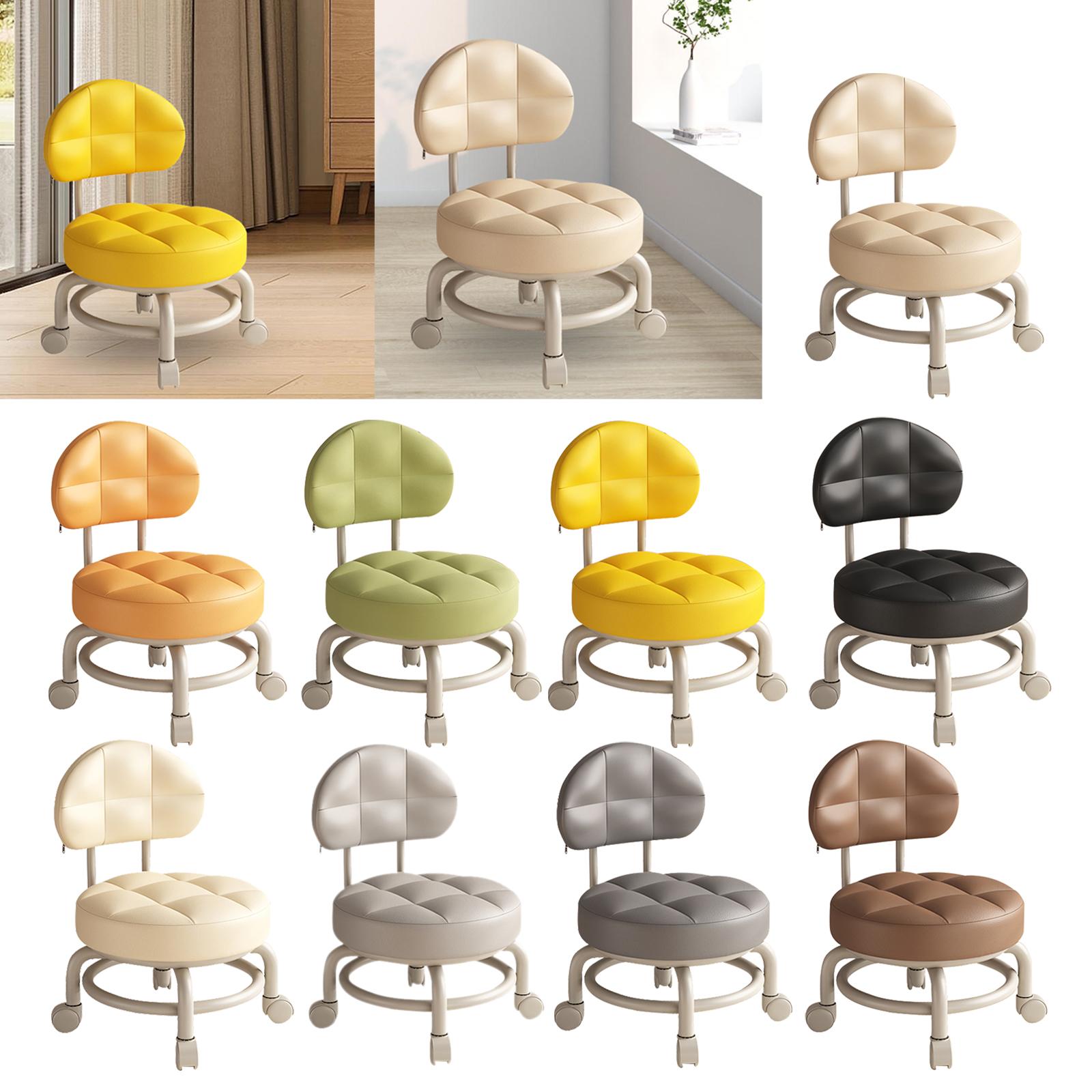 Low Round Rolling Stool PU Lea - مراجعة Home Office With Library وسعره