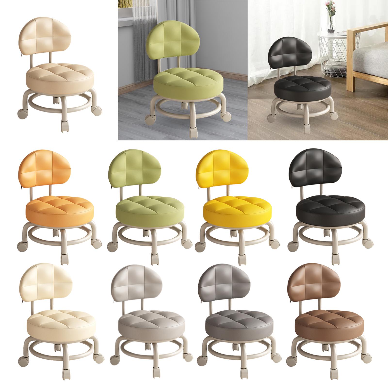 Low Round Rolling Stool PU Lea - مراجعة Home Office With Library وسعره