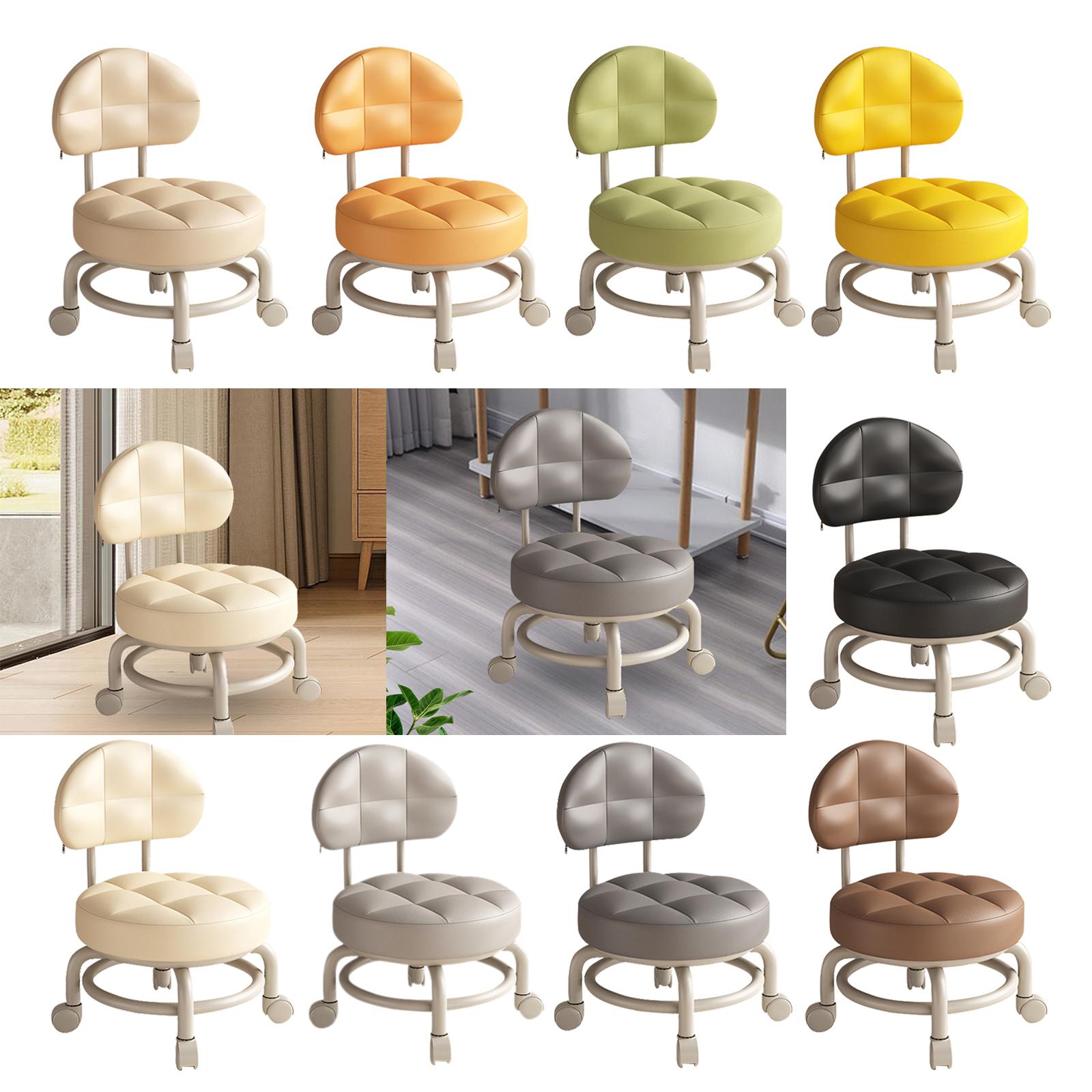 Low Round Rolling Stool PU Lea - مراجعة Home Office With Library وسعره