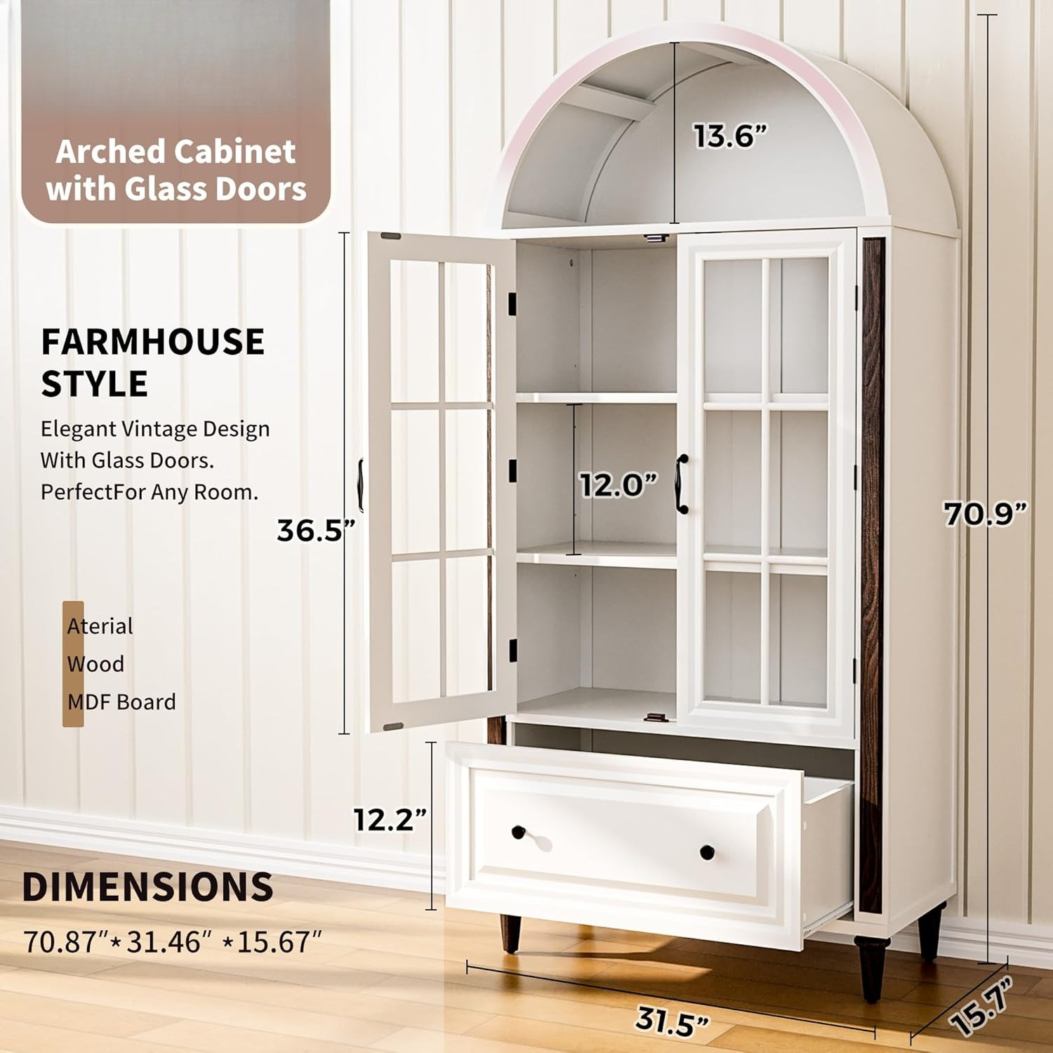 71” Handcrafted Arched Bookcas - مراجعة Free Home Office وسعره