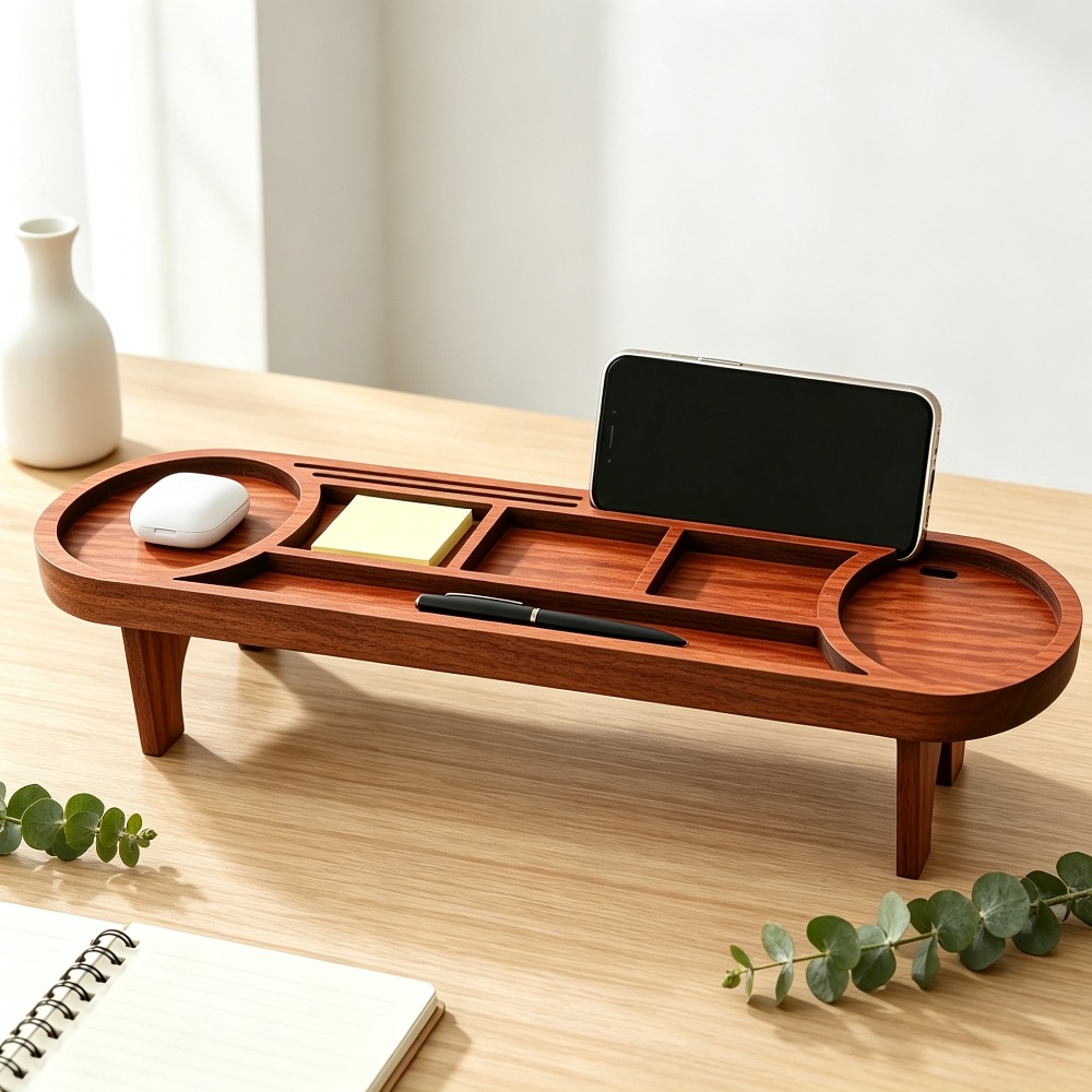 Wooden Desk Organizer with Pho - مراجعة Home Office Call Center وسعره