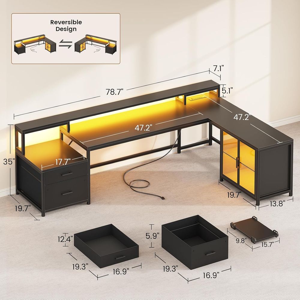 78.7 L-Shaped Gaming Desk with - مراجعة Free Home Office وسعره