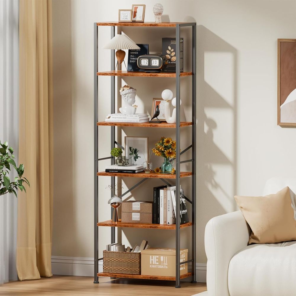 6-Tier Tall Wide Bookshelf - I - مراجعة Home Office Industrial Style وسعره