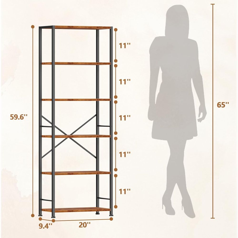 6-Tier Tall Wide Bookshelf - I - مراجعة Home Office Industrial Style وسعره