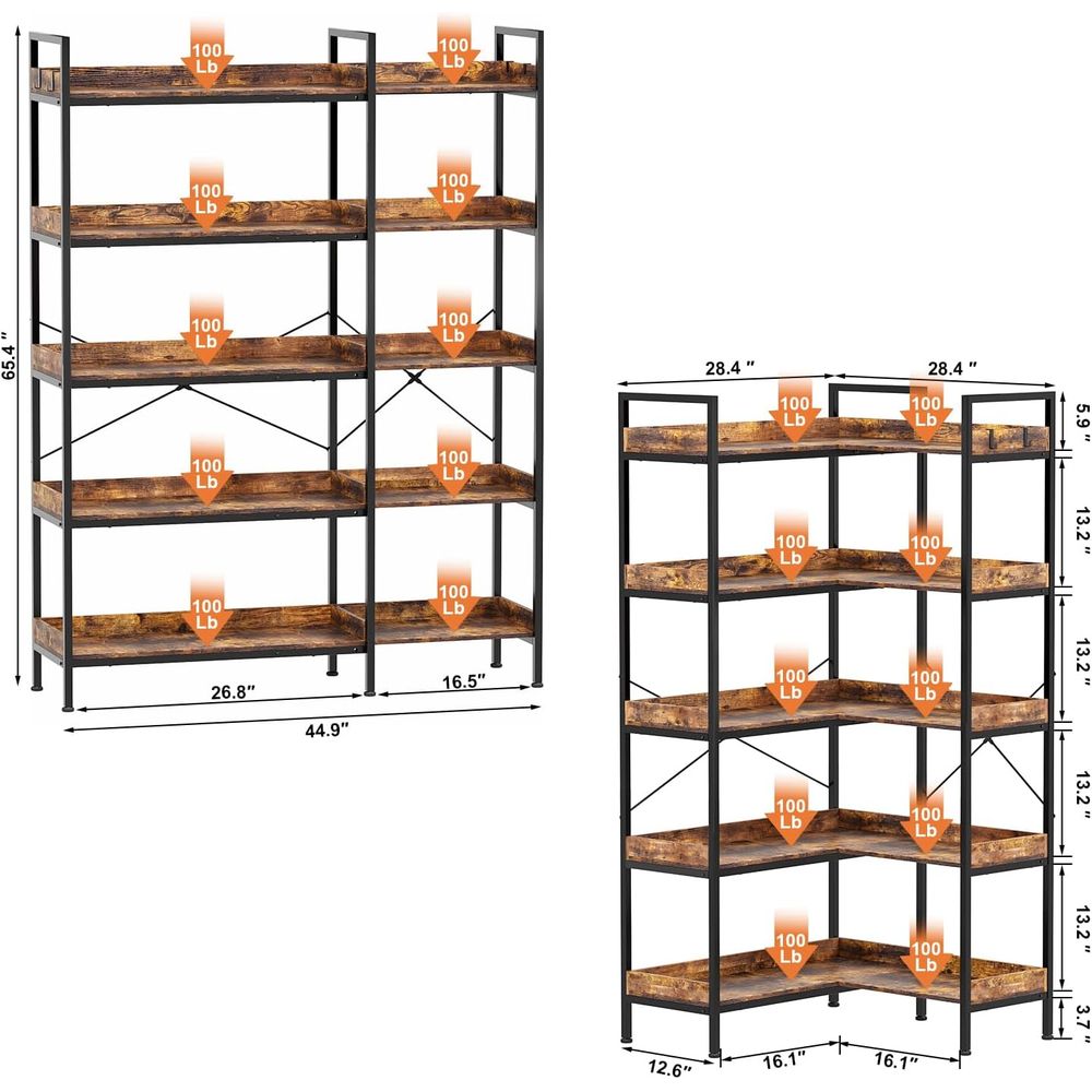5-Tier L-Shaped Reversible Boo - مراجعة Home Office Industrial Style وسعره